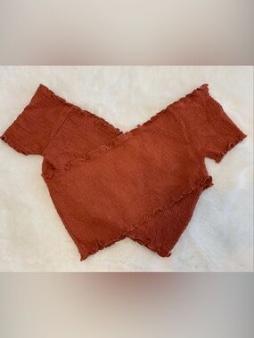 Rust Smocked Off-Shoulder Summer Crop Top Size L